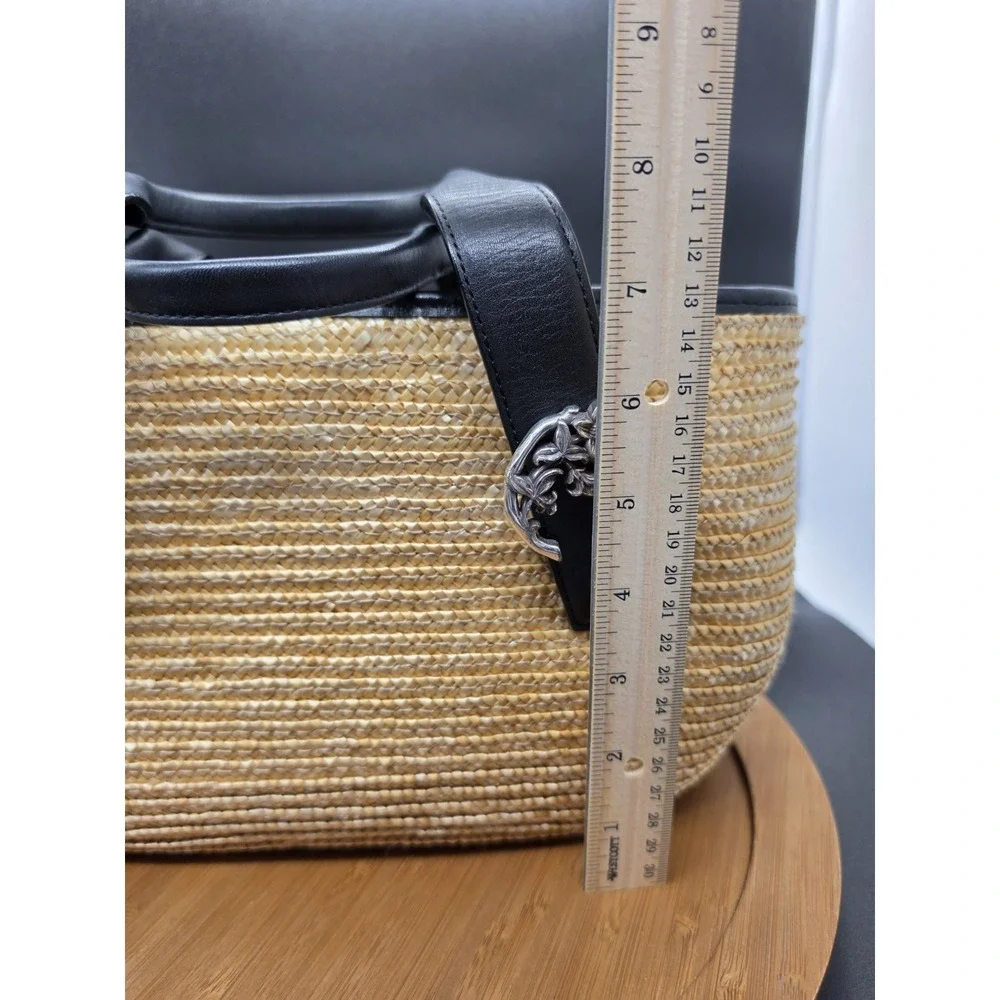 Brighton Bernadette Straw‎ Purse With Black Leather Handles Flawless!